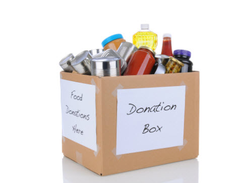 Box filled with items - labeled Donation Box