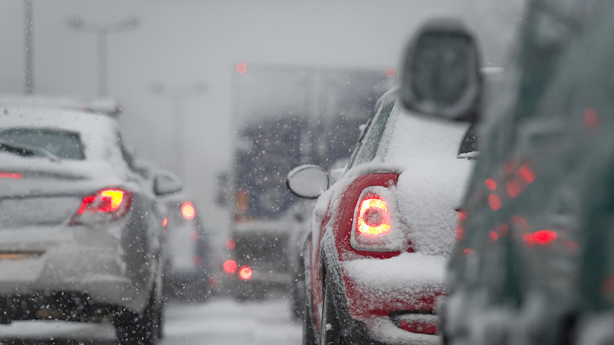 Car traffic during a snow storm