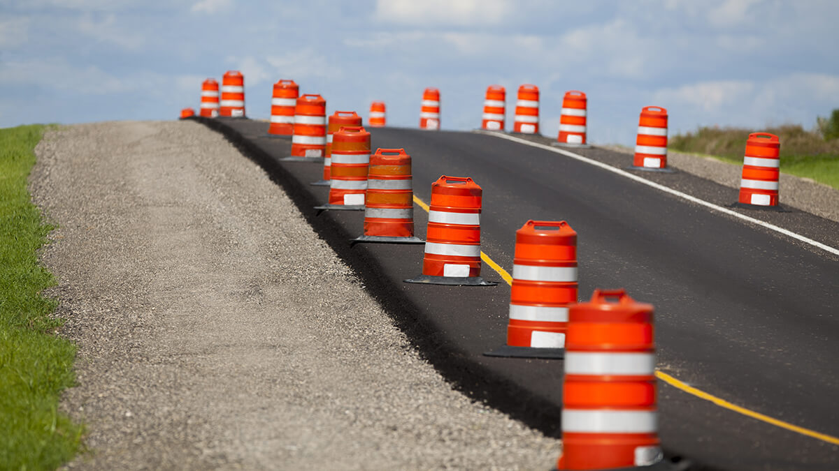 Cars slowing down to 25 miles per hour in work zone area